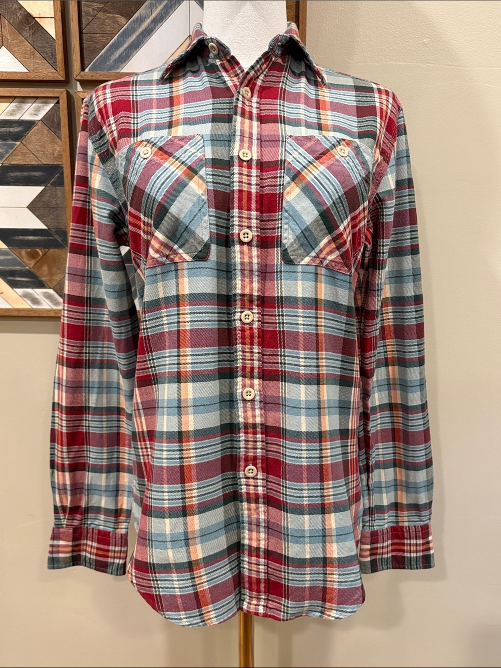 Vintage Ralph Lauren Blue Label Western Cotton Plaid Flannel Button-Down Top 2 - Picture 3 of 12